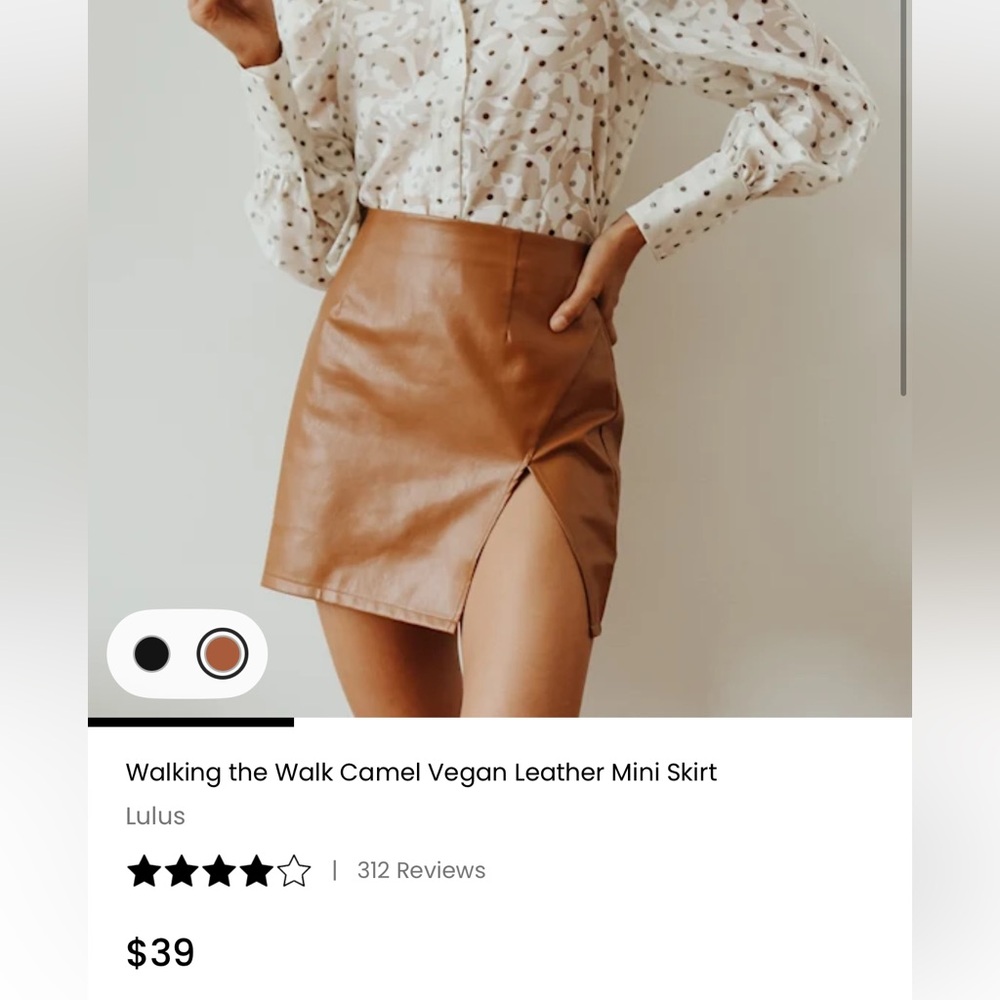 Lulu's Camel Vegan Leather Mini Skirt with Front Slit